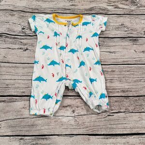 Baby Soy White and Blue Organic Dolphin Print One Piece Size 3-6 Months